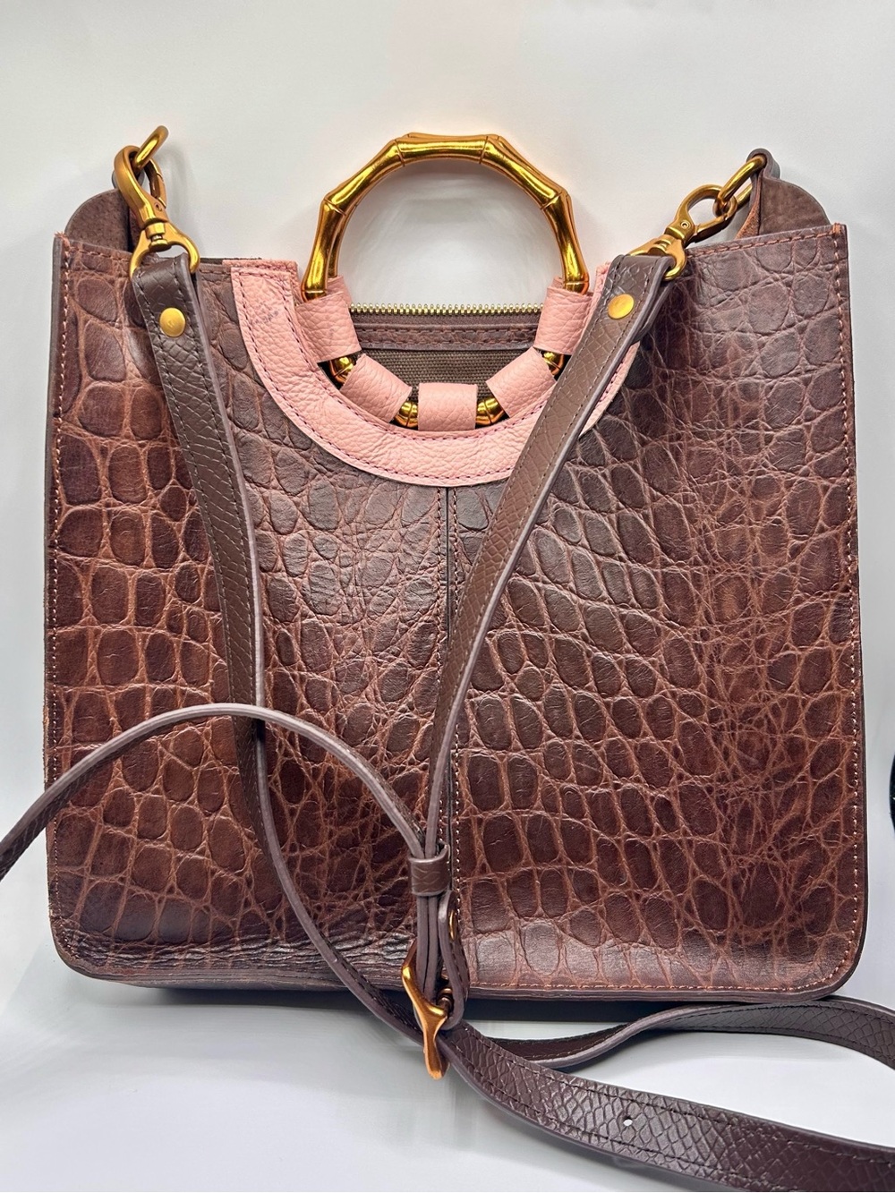 Vintage Amerileather Brown Croc-Embossed Shoulder Bag
